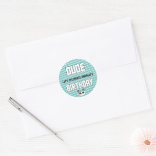 Dude Teal and Black Panda Birthday Party Classic Round Sticker