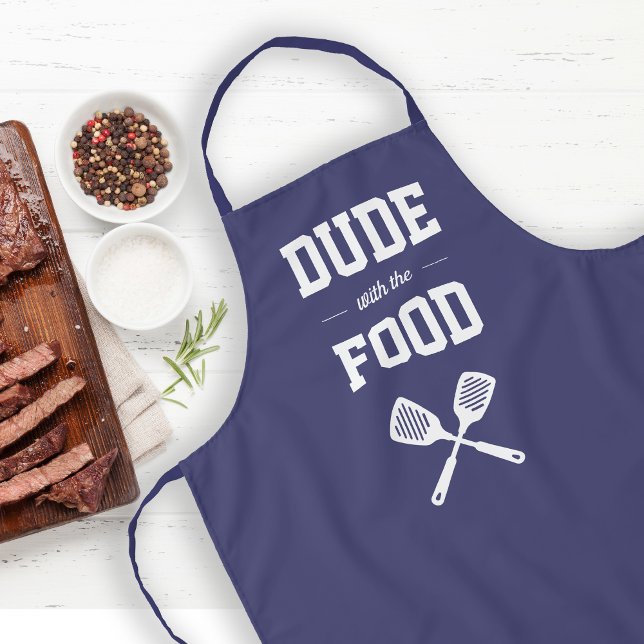 Dude with the Food Funny Navy Blue Grilling Apron (Creator Uploaded)