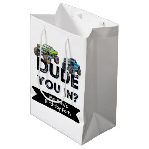 Dude You In? Black Text Truck Boy Birthday Party Medium Gift Bag