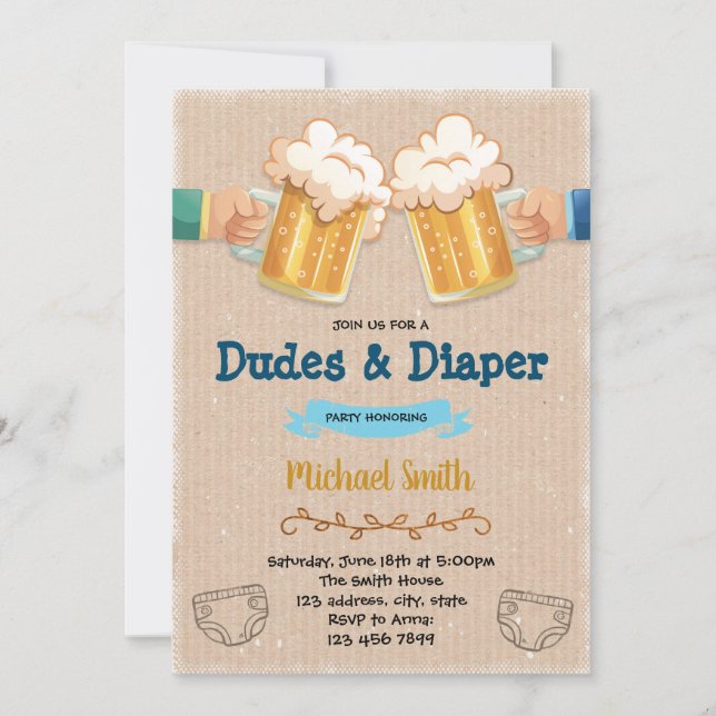 Dudes and diaper party invitation (Front)