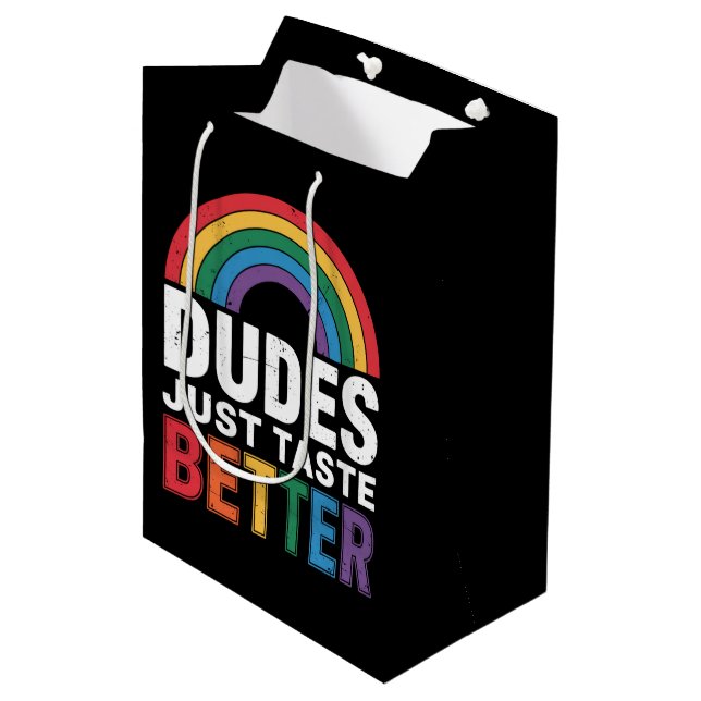 Dudes Just Taste Better Funny Gay Pride LGBTQ Gift Medium Gift Bag (Front Angled)