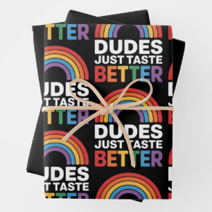 Dudes Just Taste Better Funny Gay Rainbow LGBTQ Wrapping Paper Sheet