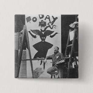 Dudley Hardy painting a poster 15 Cm Square Badge