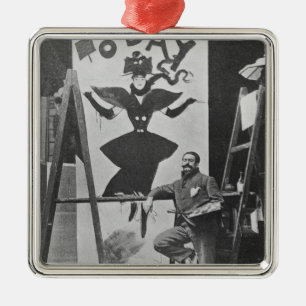 Dudley Hardy painting a poster Metal Tree Decoration