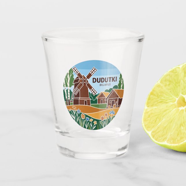 Dudutki Museum Complex Belarus Shot Glass (Front)