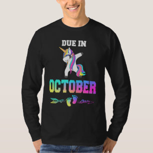 Due Date October Unicorn Women Pregnancy Announcem T-Shirt