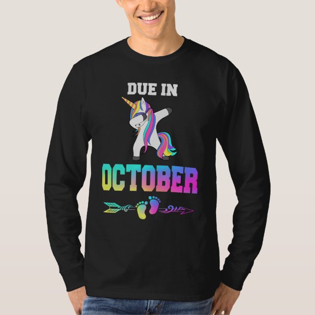 Due Date October Unicorn Women Pregnancy Announcem T-Shirt (Front)