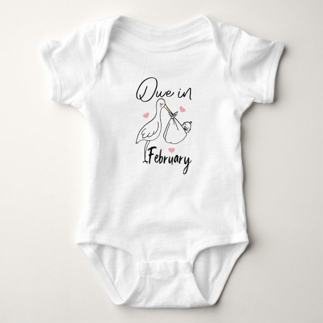 Due In February Cute Swan Carrying A Funny New Bab Baby Bodysuit (Front)