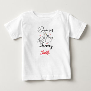 Due In January Cute Swan Carrying A Funny New Baby T-Shirt