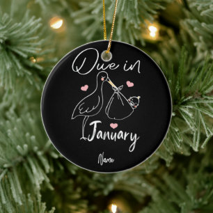 Due In January Funny Swan Carrying A Cute New Baby Ceramic Tree Decoration