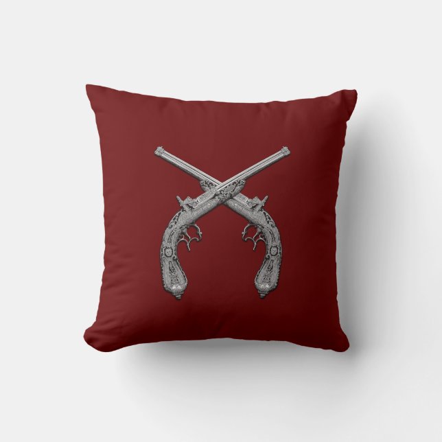 Duelling Antique Guns Maroon Cushion (Front)