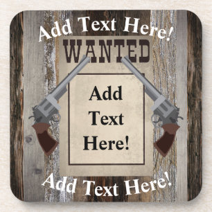 Duelling Pistols Most Wanted Sign Rustic Wood Coaster