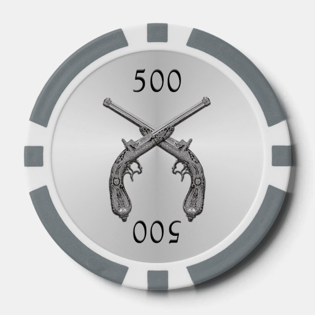Duelling Pistols Silver Poker Chips (Front)