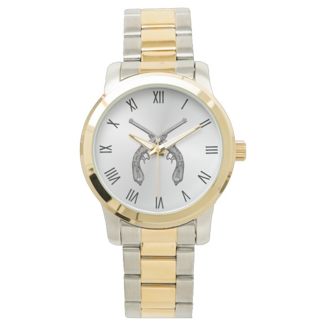 Duelling Pistols Silver Roman Numerals Watch (Front)