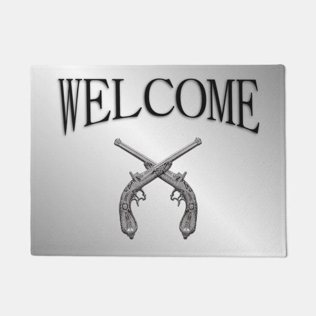 Duelling Pistols Silver Welcome Doormat (Front)