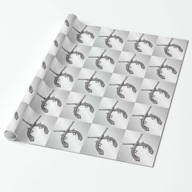 Duelling Pistols Silver Wrapping Paper (Unrolled)