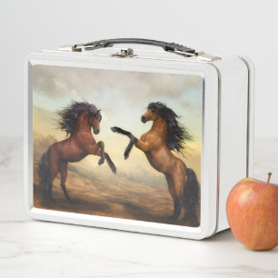 Duelling Stallions Painting Metal Lunch Box