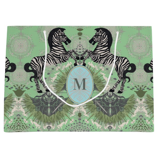 Duelling Zebra Monogram Large Gift Bag (Front)