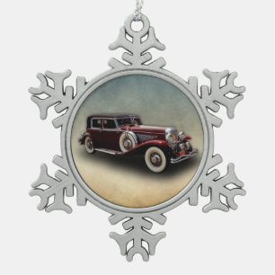 Duesenberg (Duesy) Model J Classic Car Snowflake Pewter Christmas Ornament