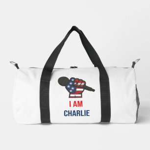 duffel bag with phrase "I am Charlie"