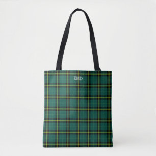 Duffy Clan Tartan Green Plaid Monogram Tote Bag