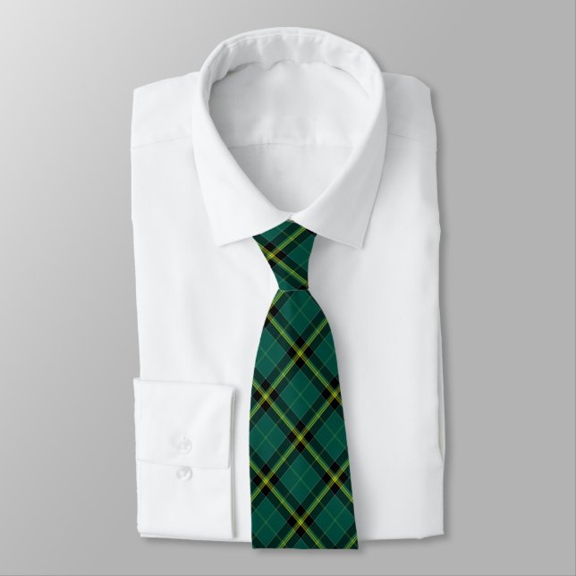 Duffy Tartan Bright Green Plaid Pattern Tie (Tied)