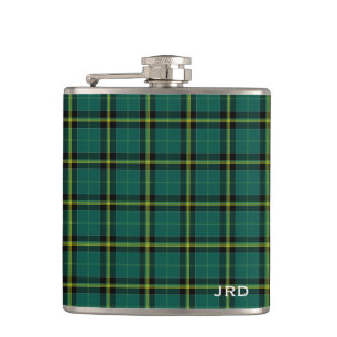 Duffy Tartan Monogram Bright Green Plaid Hip Flask
