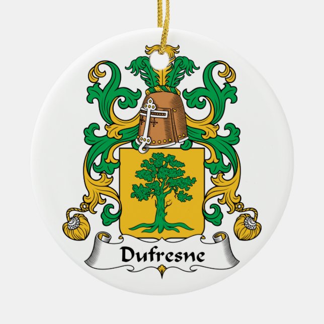 Dufresne Family Crest Ceramic Tree Decoration (Front)