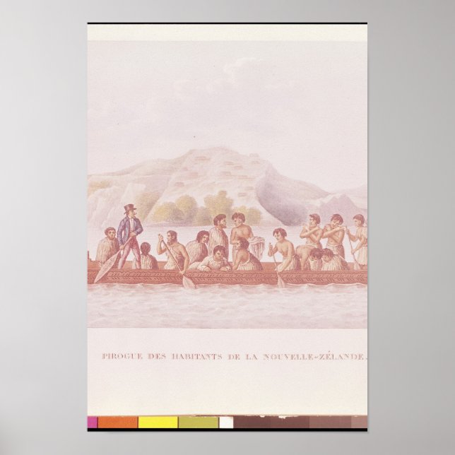 Dugout canoe piloted by natives of New Zealand Poster (Front)