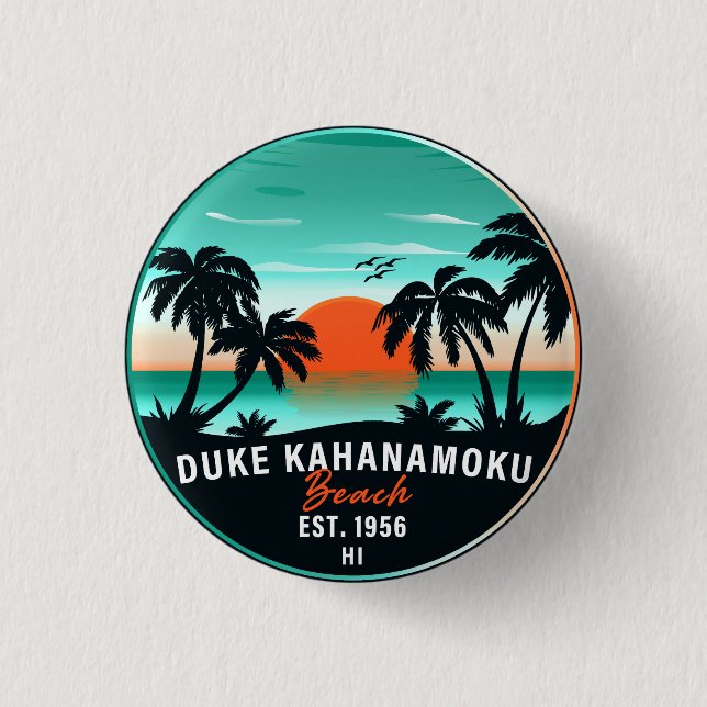 Duke Kahanamoku Beach Hawaii Retro Sunset Souvenir 3 Cm Round Badge (Front)