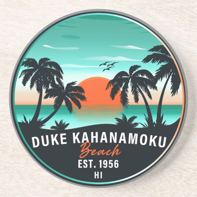 Duke Kahanamoku Beach Hawaii Retro Sunset Souvenir Coaster (Front)
