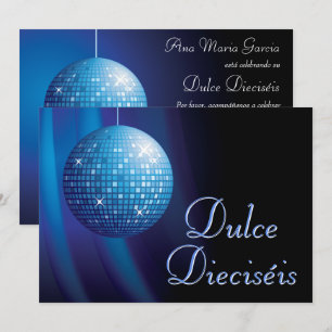 Dulce Dieciséis Disco Ball Azul Fiesta  Invitation