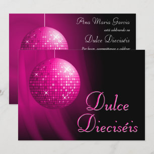 Dulce Dieciséis Disco Ball Rosa Fiesta  Invitation