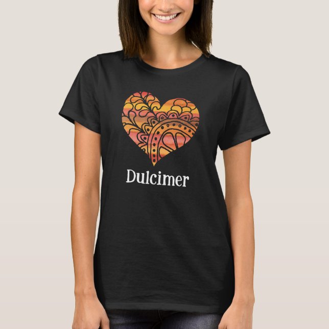 Dulcimer Sunshine Yellow Orange Mandala Heart T-Shirt (Front)