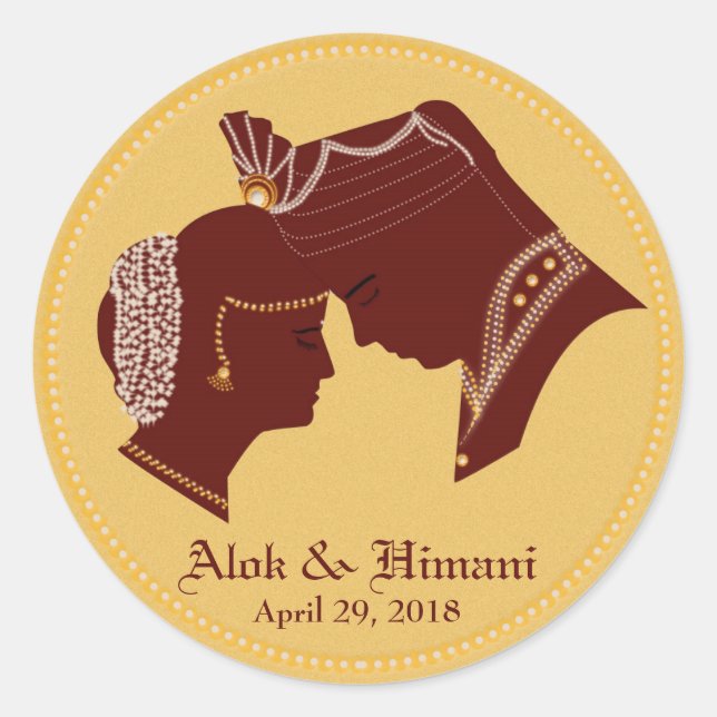 Dulha-Dulhan Indian Wedding label/sticker Classic Round Sticker (Front)