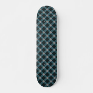 Dull blue cross tartan plaid and light grey relief skateboard