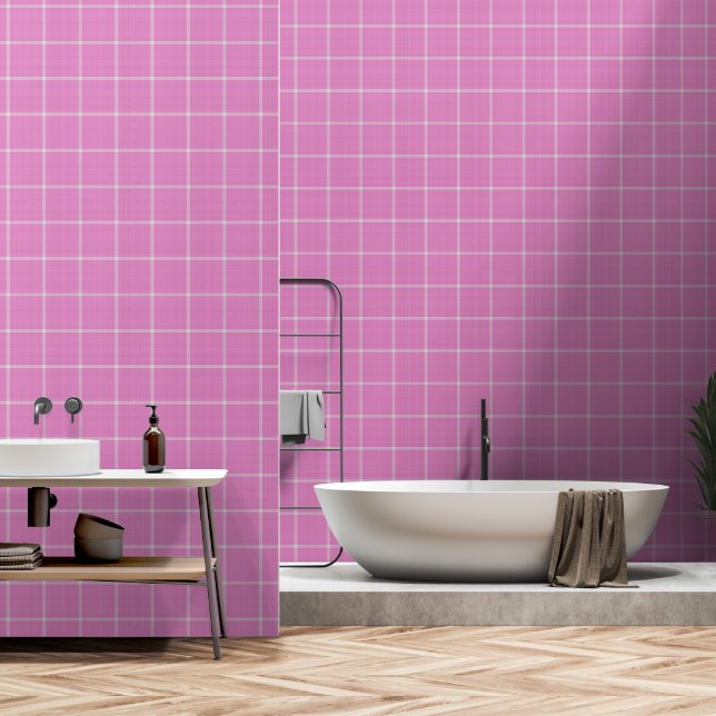 Dull Pink Windowpane Plaid Wallpaper (Bathroom)