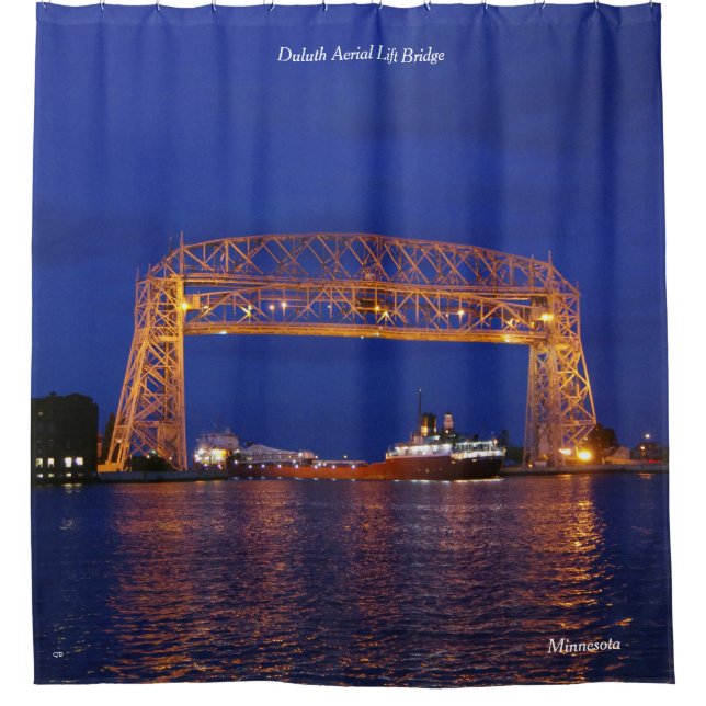 Duluth Aerial Lift Bridge & John G. Munson Shower Curtain (Front)