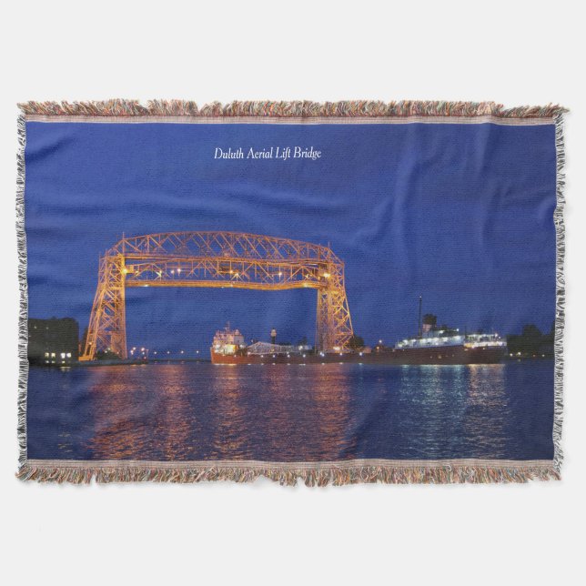 Duluth Aerial Lift Bridge & John G. Munson Throw Blanket (Front)