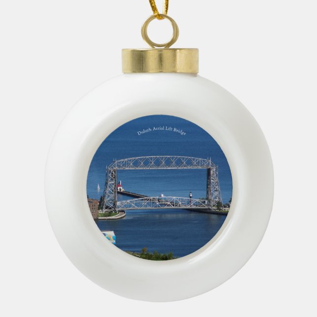 Duluth Aerial Lift Bridge snowflake or Ceramic Ball Christmas Ornament (Front)