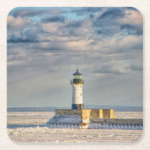 Duluth Harbor North Breakwater Lighthouse Square Paper Coaster