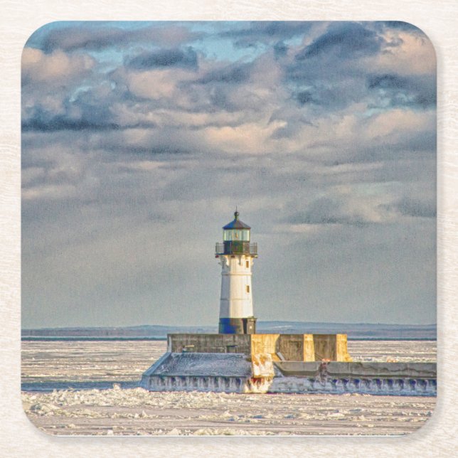 Duluth Harbor North Breakwater Lighthouse Square Paper Coaster (Front)