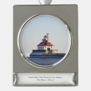 Duluth Harbor South Breakwater Lighthouse Silver Plated Banner Ornament