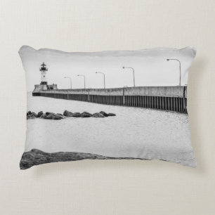 Duluth Lighthouse black and white Decorative Cushion
