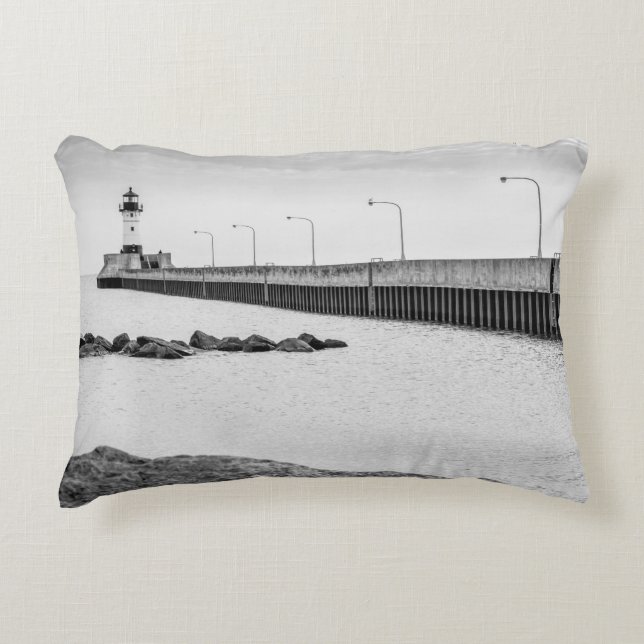 Duluth Lighthouse black and white Decorative Cushion (Front)