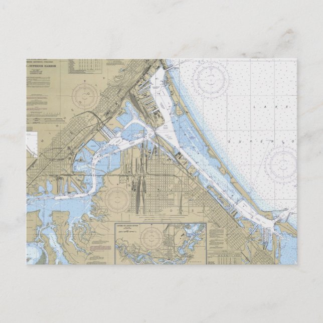 Duluth Minnesota Harbour nautical chart post card (Front)