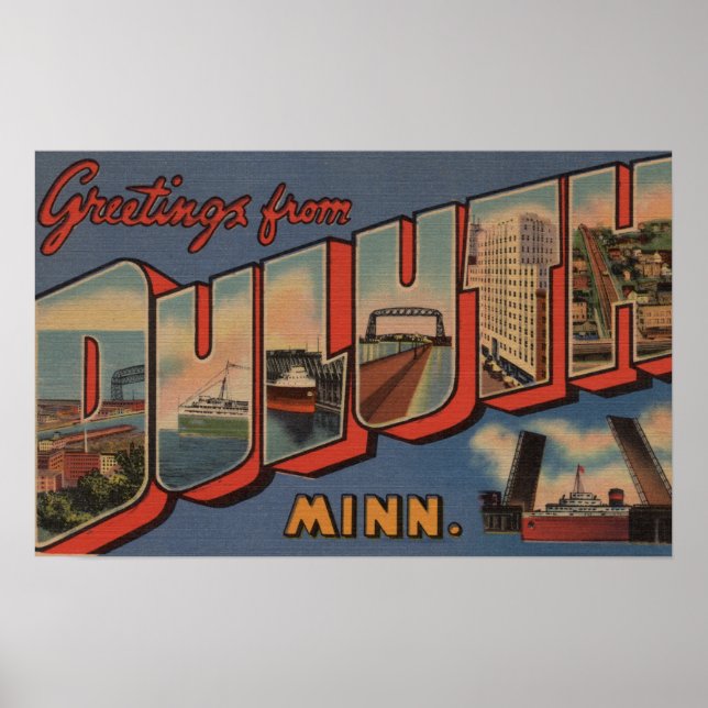 Duluth, Minnesota - Large Letter Scenes Poster (Front)