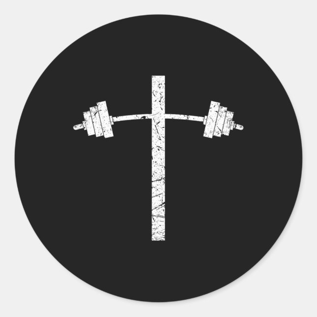 Dumbbell Barbell Cross Christian Gym Workout Lifti Classic Round Sticker (Front)