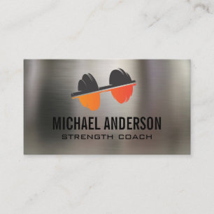 Dumbbell Logo   Fitness   Metal Background Business Card