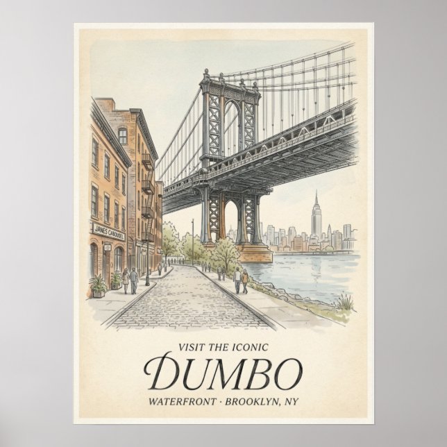 Dumbo Waterfront Sketch Brooklyn Poster (Front)